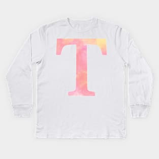 The Letter T Orange and Pink Design Kids Long Sleeve T-Shirt